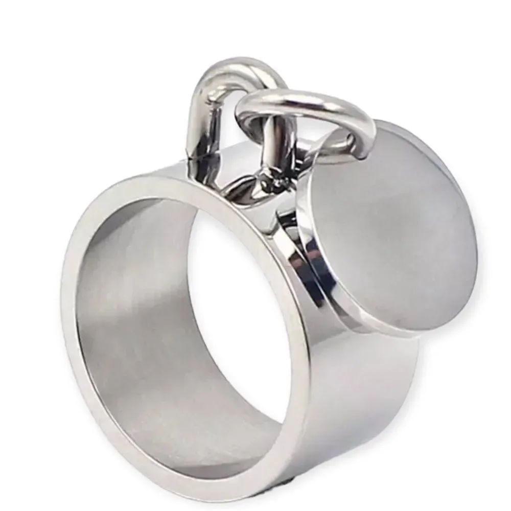 Silver Wide Band Coin Charm Ring NEW